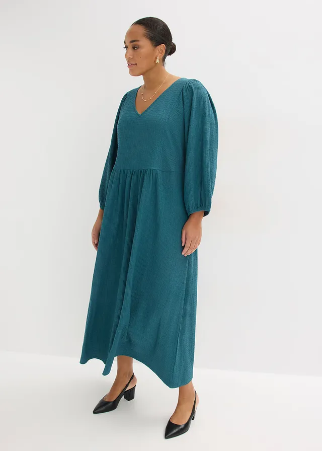Robe longue en jersey texturé, Couleur: vert poivre