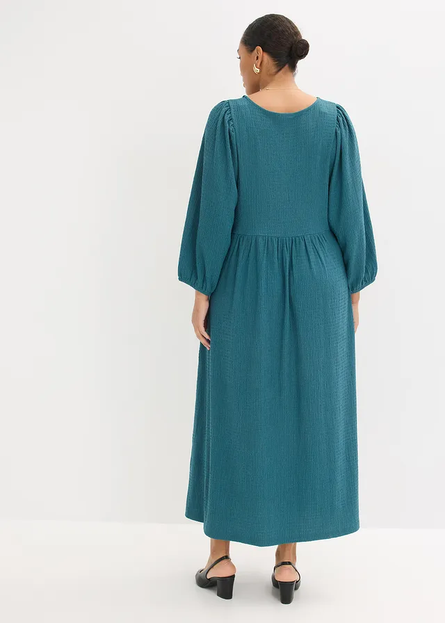 Robe longue en jersey texturé, Couleur: vert poivre