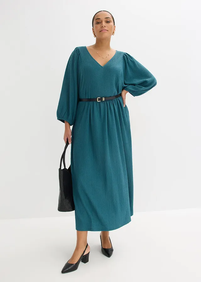Robe longue en jersey texturé, Couleur: vert poivre