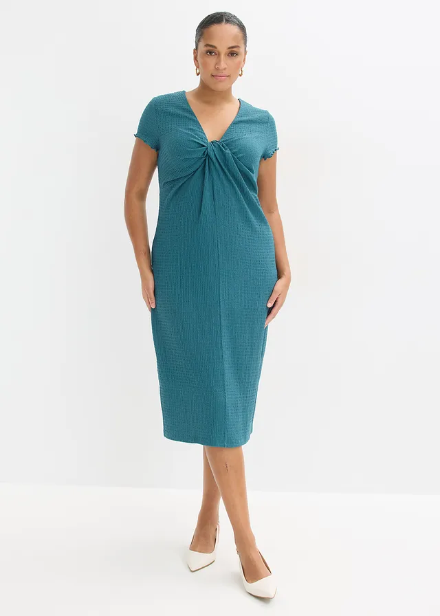 Robe en jersey de crêpe texturé, Couleur: vert poivre