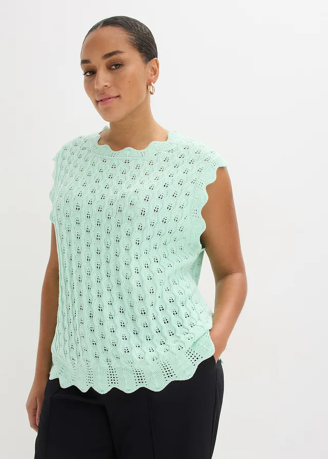 Top en maille 100% coton, Couleur: menthe clair