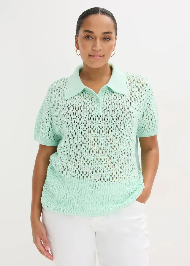Pull ajouré 100% coton, Couleur: menthe clair