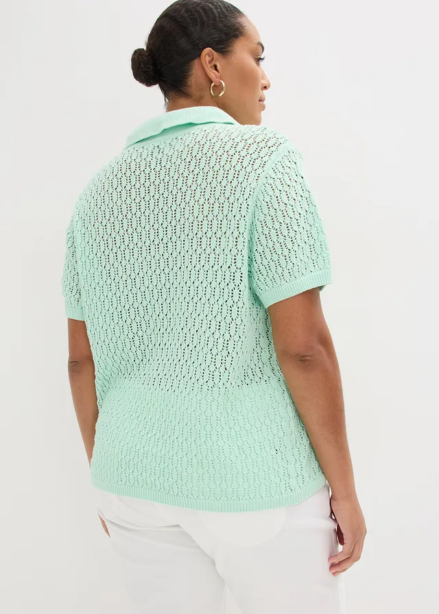 Pull ajouré 100% coton, Couleur: menthe clair