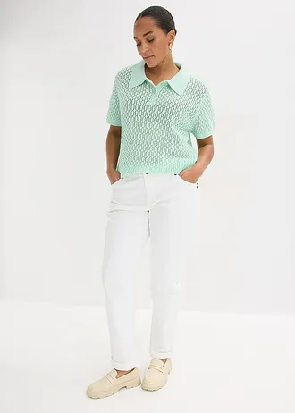 Ažurový svetřík z čisté bavlny, barva: světle mátová