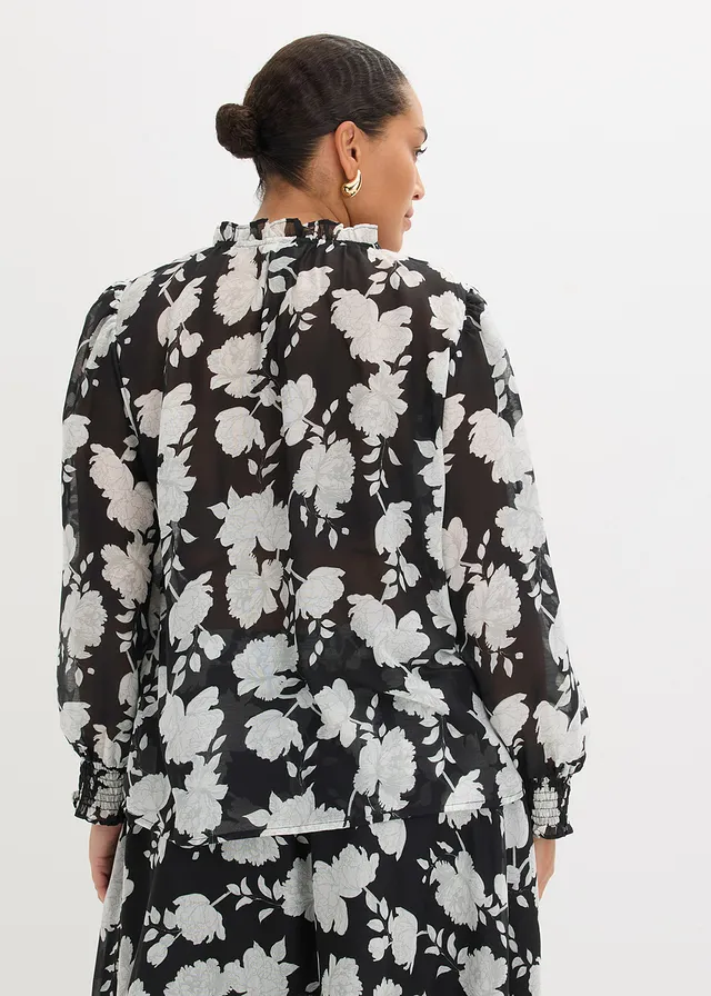 Blouse, Couleur: noir floral
