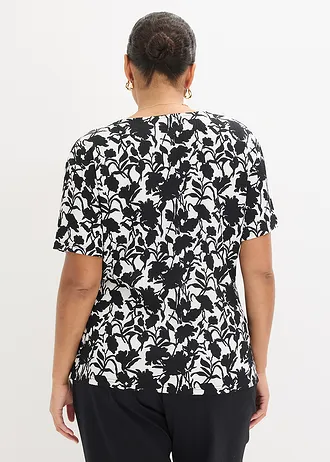 Gedessineerd shirt, Kleur: wit-zwart gebloemd