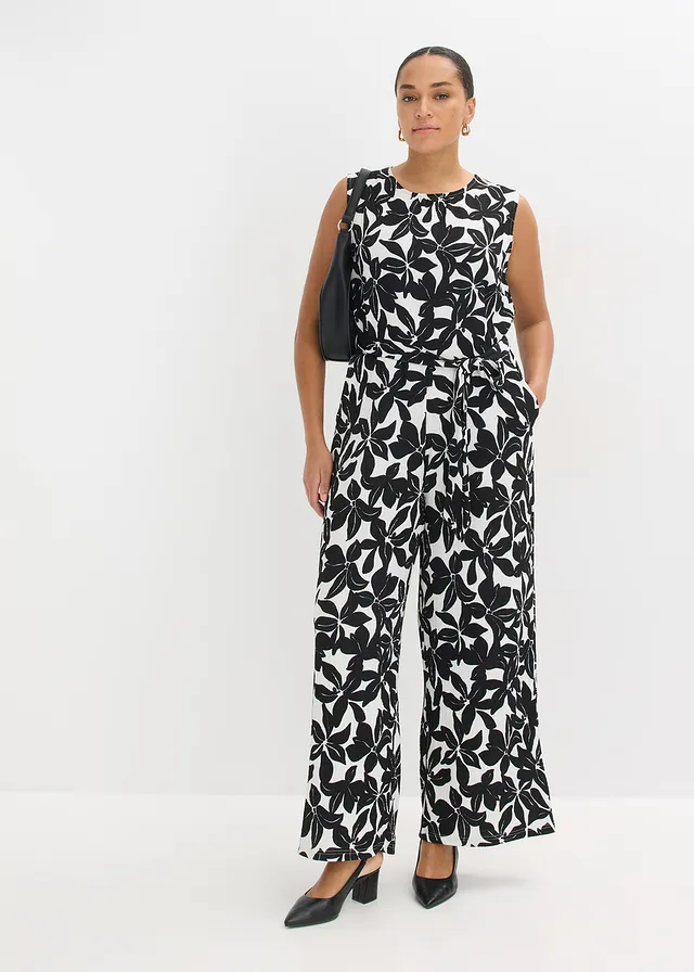 Jersey jumpsuit, Kleur: crème-zwart