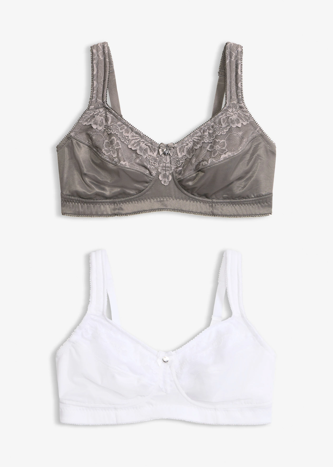Biustonosz odciążający bez fiszbinów z wyściełanymi ramiączkami (2 szt.) • szary granitowy+biały • sklep bonprix