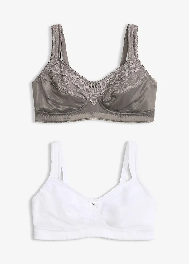 Sutien pentru protecția spatelui fără armătură, cu bretele căptușite (set/ 2 buc.) • gri-granit + alb • magazin bonprix