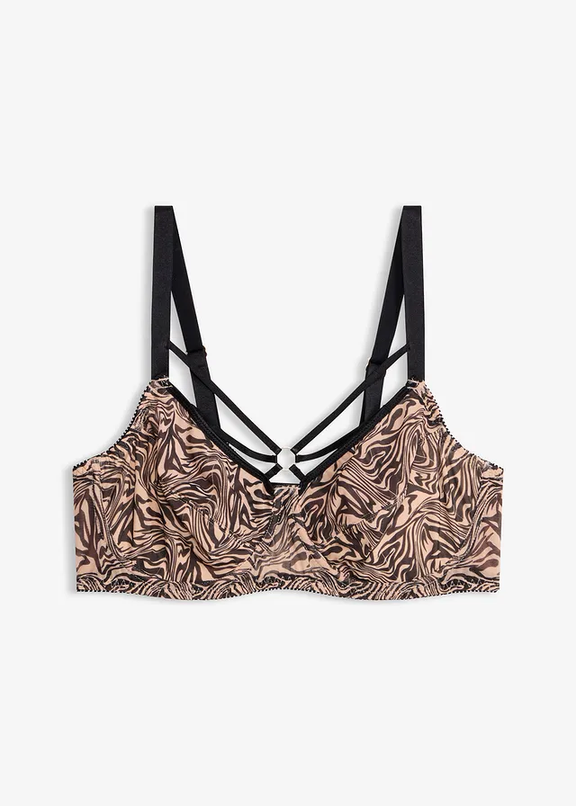 Soutien-gorge minimiseur avec bijou et mesh imprimé, Couleur: noir/zèbre