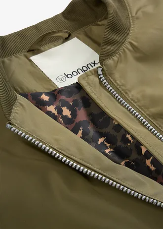Široká letecká bunda s podšívkou s leopardím vzorem • tmavě olivová • bonprix obchod