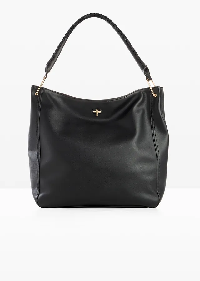 Schoudertas met riemdetail • zwart • bonprix online shop