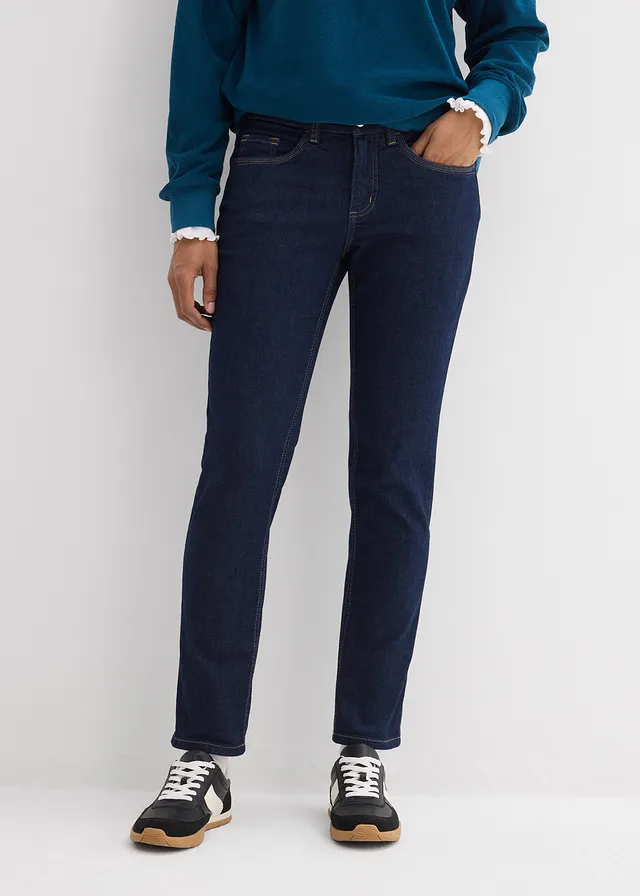 Džínsy slim fit, stredná výška pásu, bio bavlna • tmavomodrá denim used • obchod bonprix
