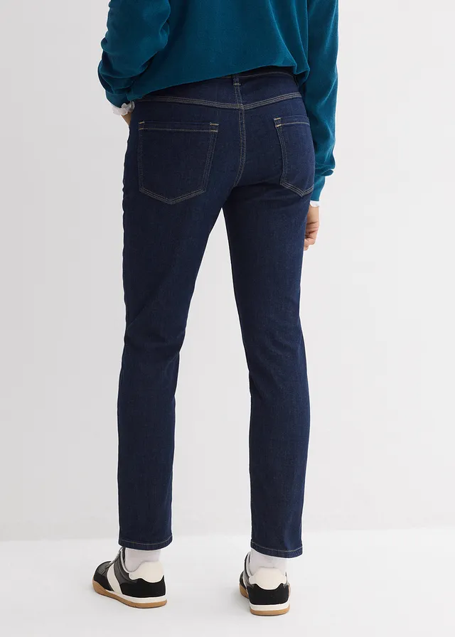 Džínsy slim fit, stredná výška pásu, bio bavlna • tmavomodrá denim used • obchod bonprix