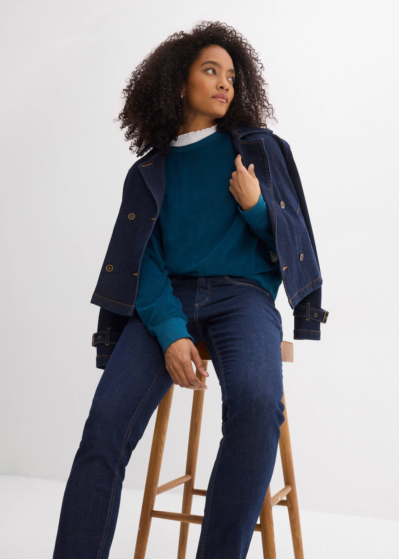 Slim fit jeans, mid waist, biologisch katoen • donkerblauw denim used • bonprix online shop