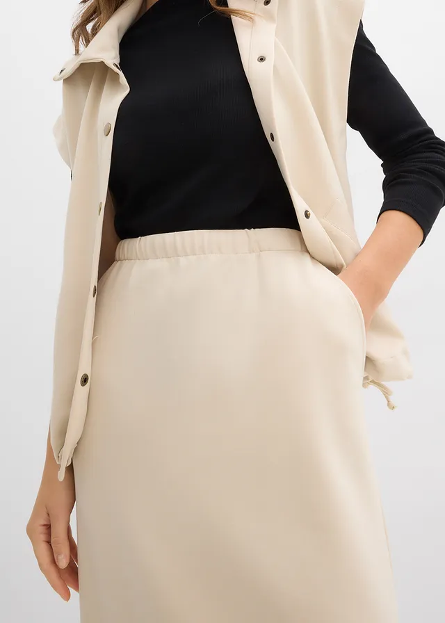 Jupe midi en matière néoprène douce • sable clair • product-page.page-title-suffix