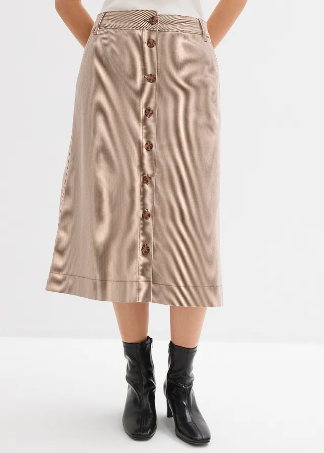 Gestreepte midirok, Kleur: kastanjebruin-wolwit gestreept