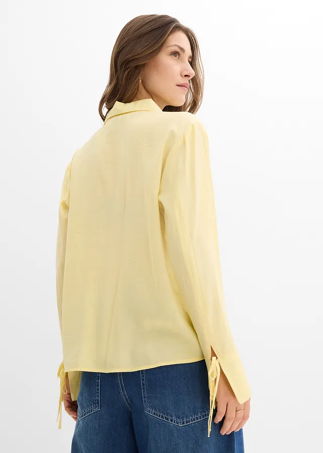 Overhemdblouse in een soepele viscosemix, Kleur: lichtgeel