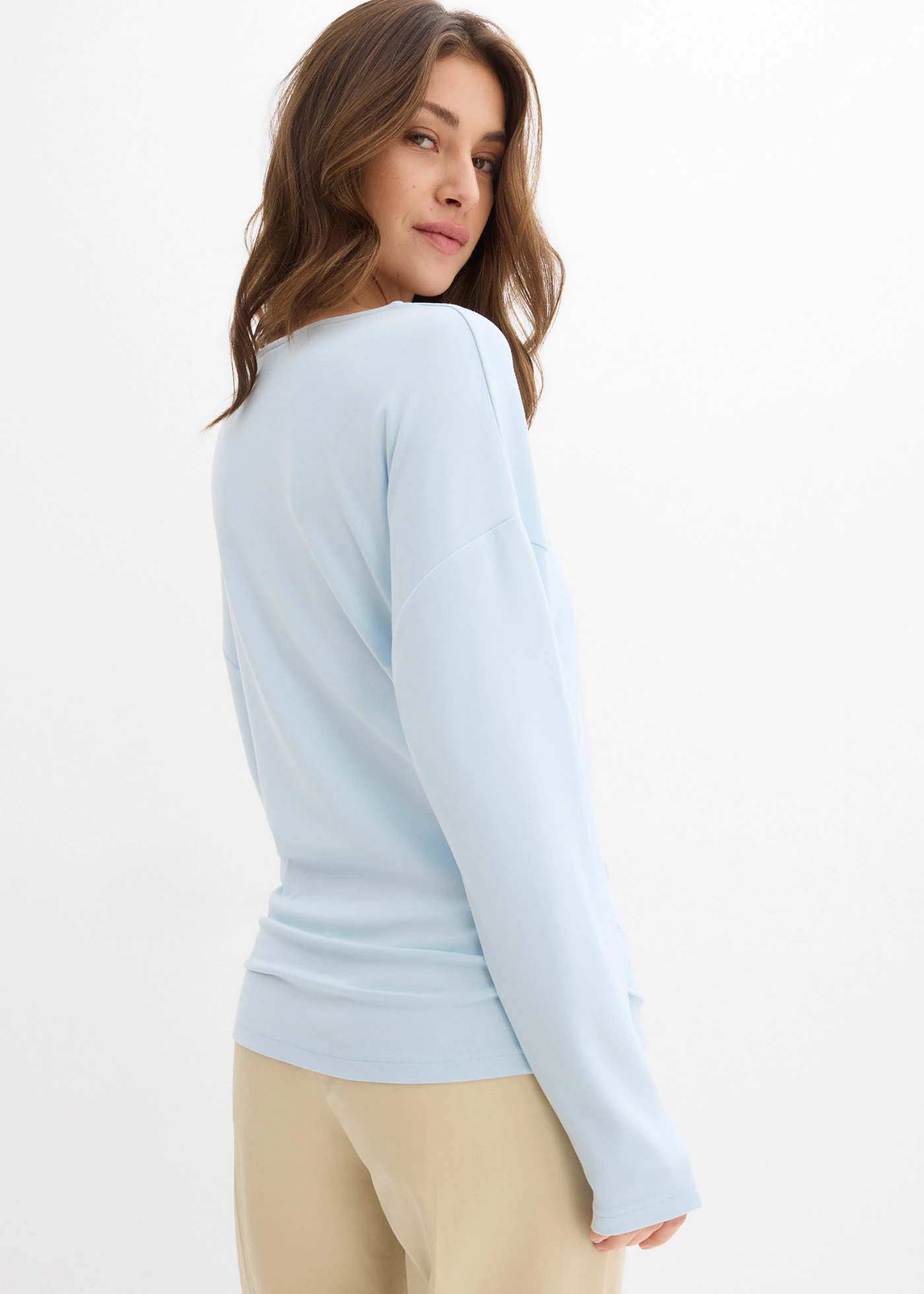 T-shirt manches longues en Punto di Roma confortable • bleu poudré • Boutique bonprix