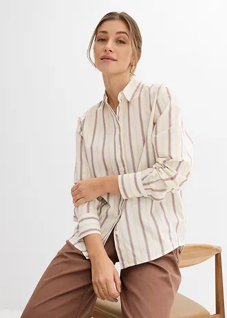 Overhemdblouse van katoen • lichtgeel verticaal gestreept • bonprix online shop