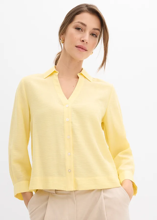 Boxy blouse van viscosemix, Kleur: lichtgeel