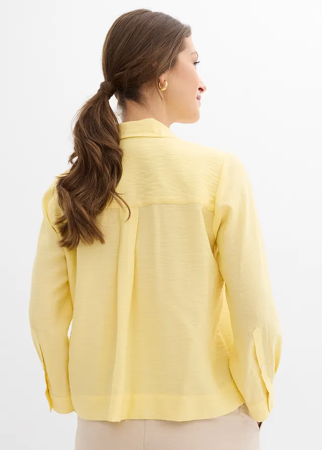 Boxy blouse van viscosemix, Kleur: lichtgeel