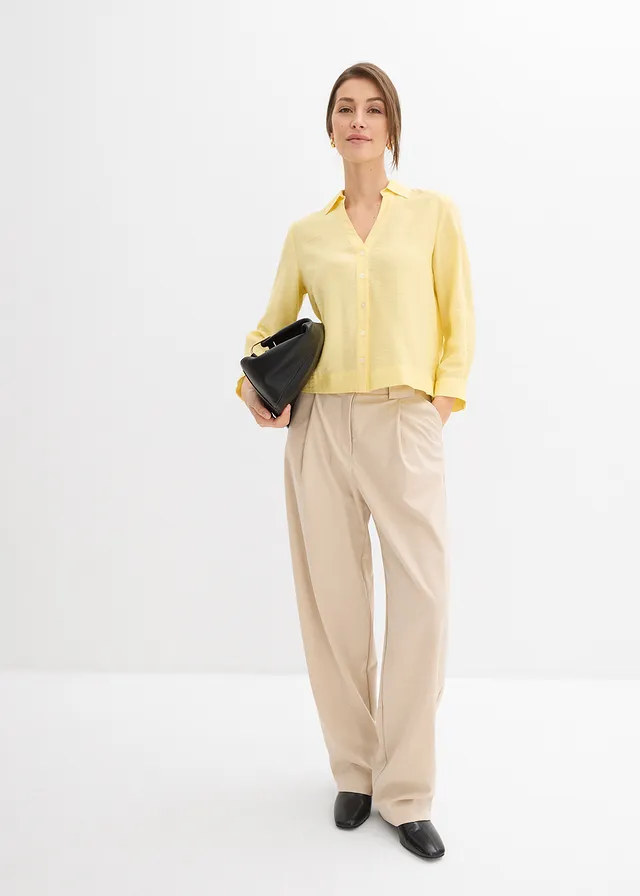 Boxy blouse van viscosemix, Kleur: lichtgeel