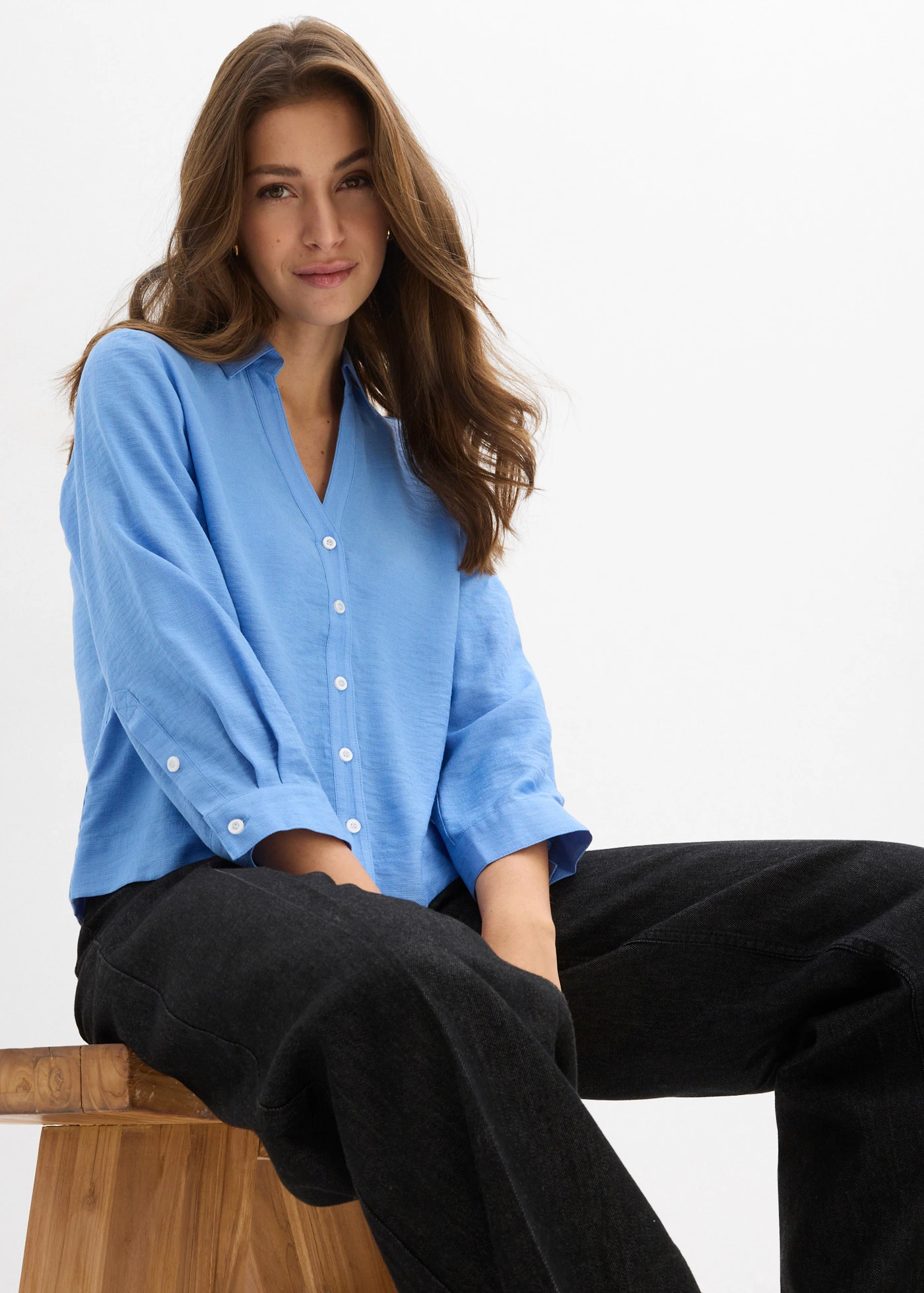 Boxy blouse van viscosemix • middenblauw • bonprix online shop