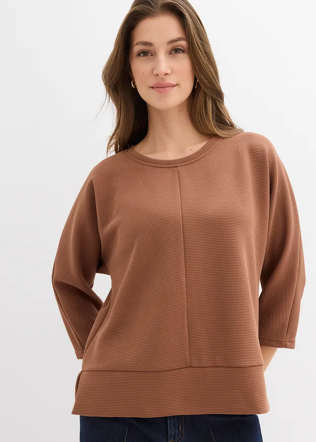 Sweat en matière texturée, Couleur: marron