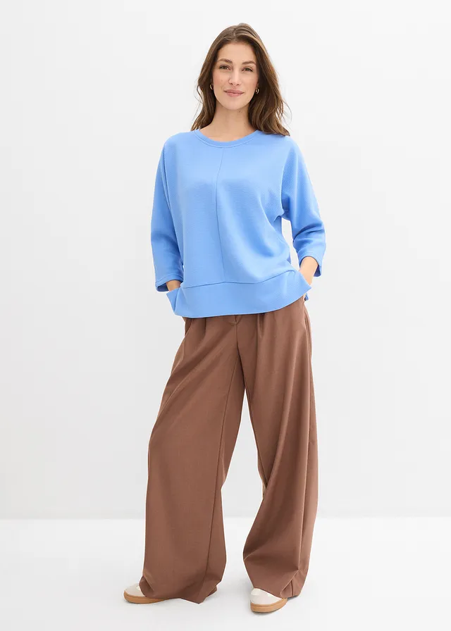 Sweat en matière texturée, Couleur: bleu moyen