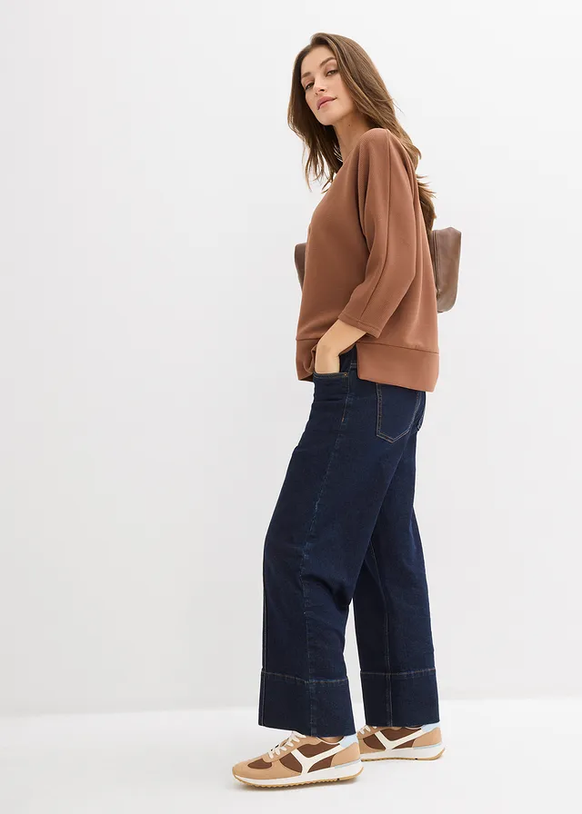 Sweat en matière texturée, Couleur: marron