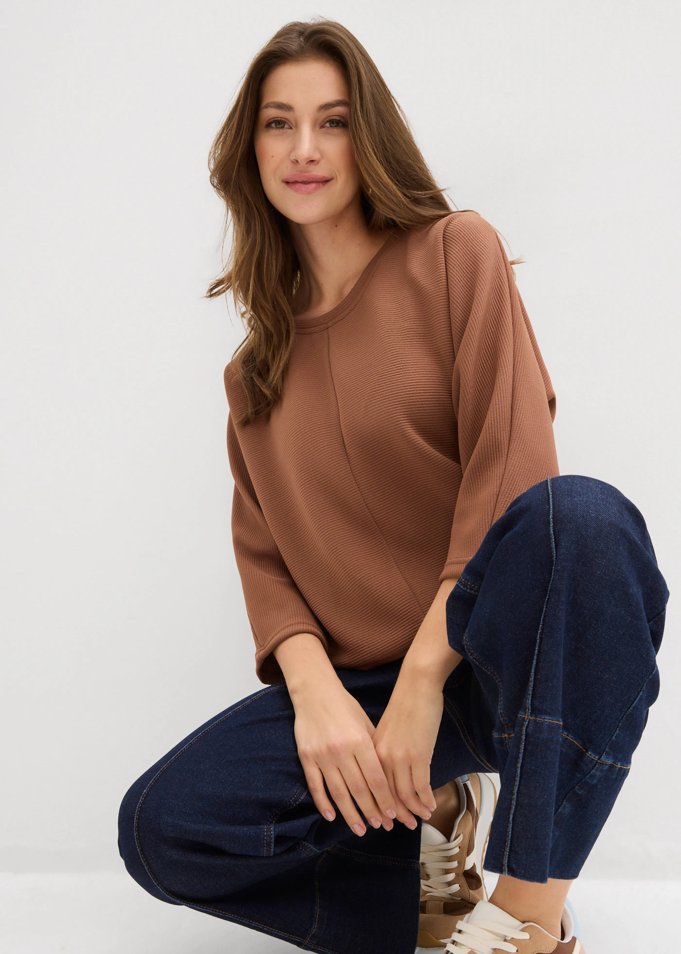 Bluza z tkaniny strukturalnej • brązowy kasztanowy • sklep bonprix