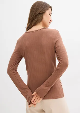 Geribde longsleeve, Kleur: kastanjebruin