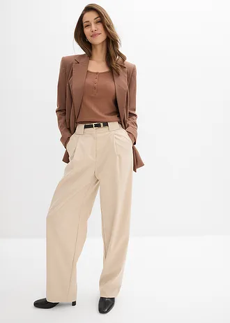 T-shirt manches longues côtelé, Couleur: marron