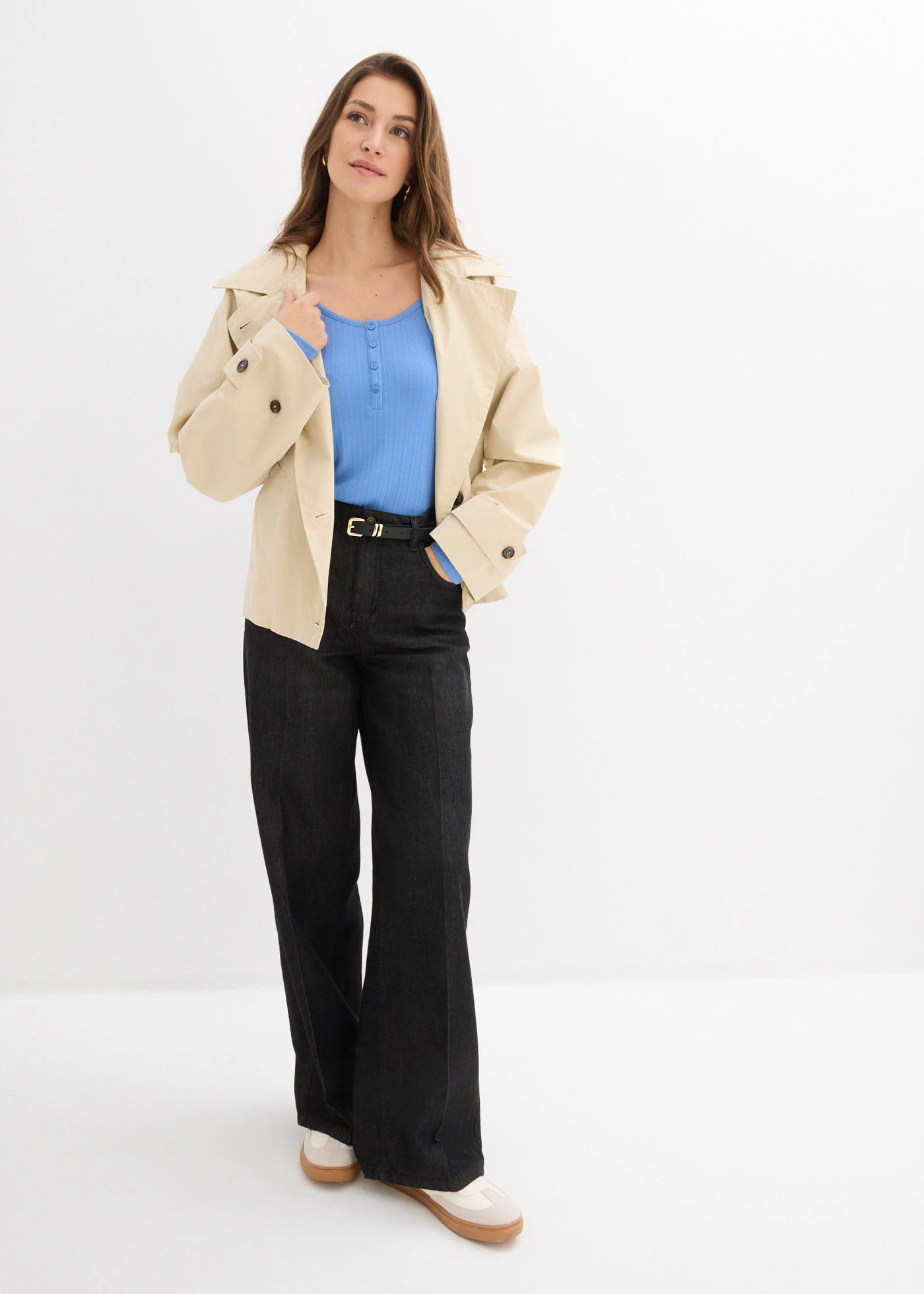 Hosszú ujjú bordás póló • középkék • bonprix áruház