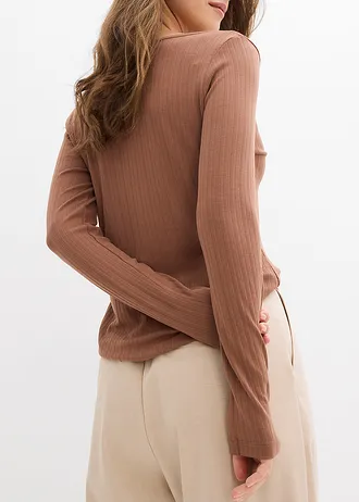 Geribde longsleeve • kastanjebruin • bonprix online shop
