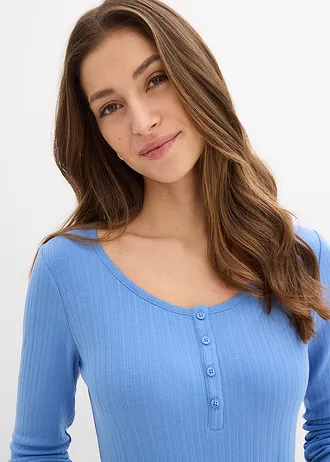 Geribde longsleeve • middenblauw • bonprix online shop
