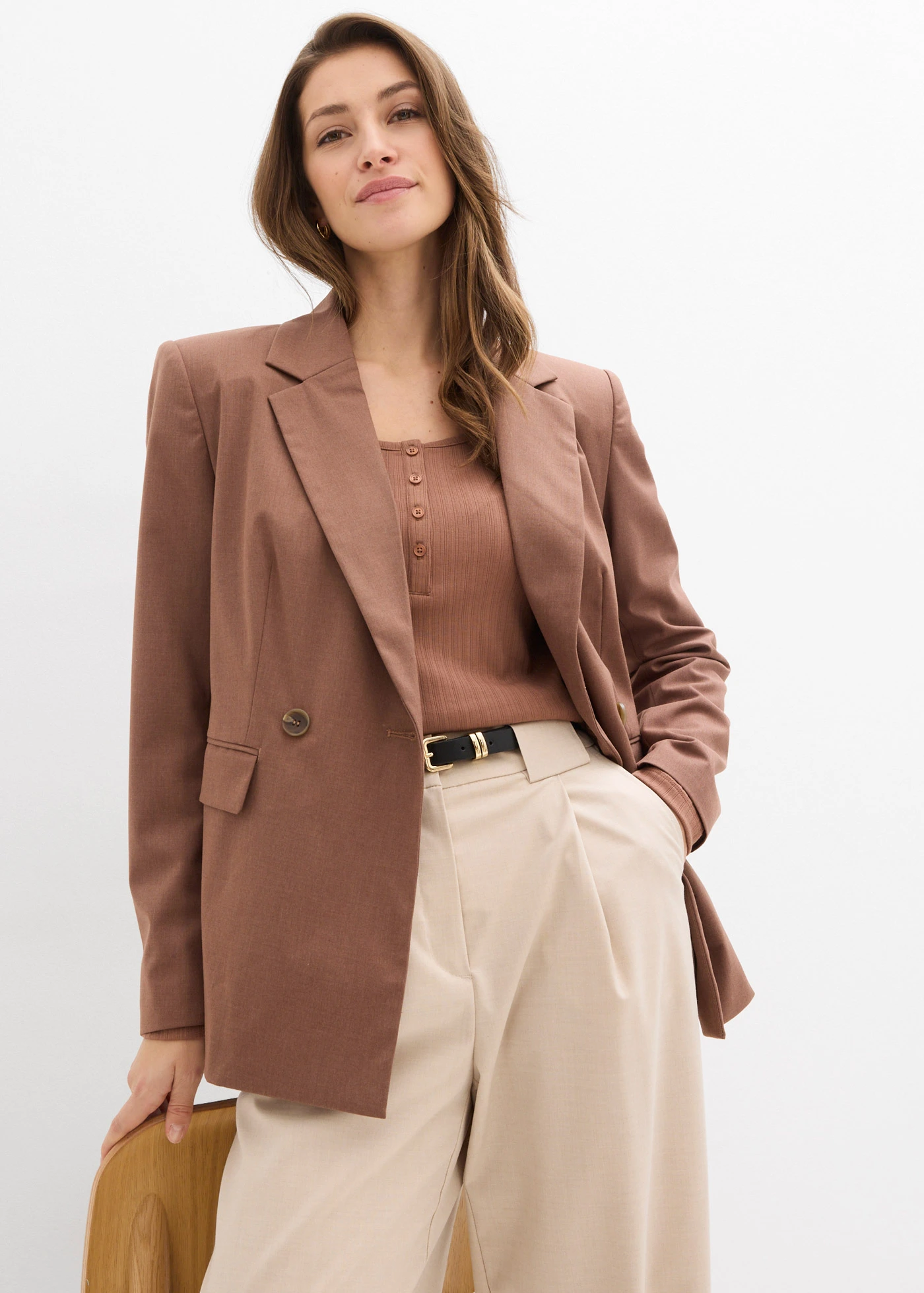 Bluză cu mâneci lungi din material ripsat • maro castaniu • magazin bonprix