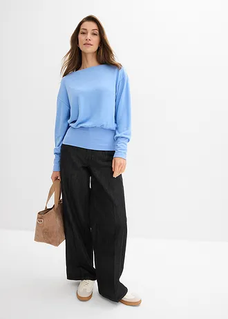 T-shirt manches longues doux avec viscose, Couleur: bleu moyen