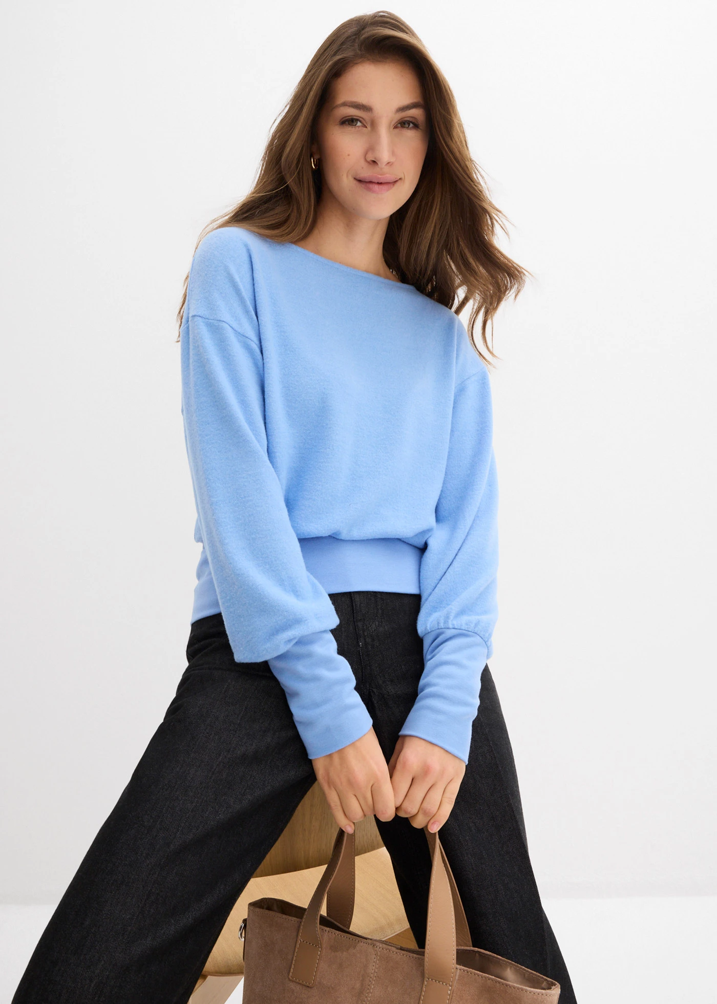 Longsleeve van zachte viscosemix • middenblauw • bonprix online shop