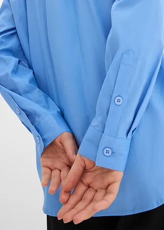 Lange blouse met V-hals • middenblauw • bonprix online shop