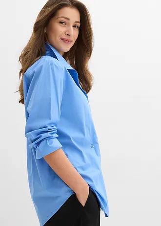 Lange blouse met V-hals • middenblauw • bonprix online shop