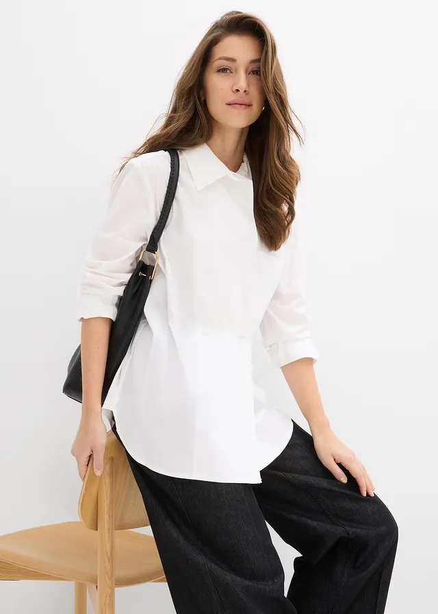 Chemise longue à col en V • blanc • product-page.page-title-suffix