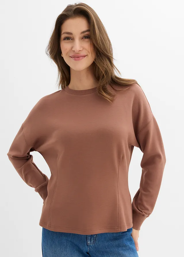 Sweat cintré en matière néoprène, Couleur: marron