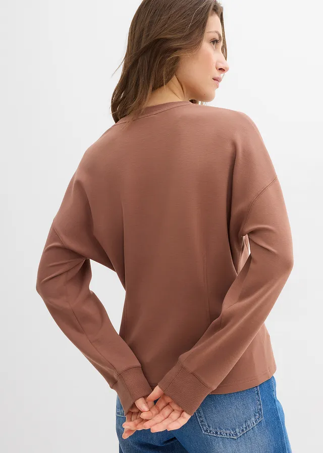 Getailleerde scuba sweater, Kleur: kastanjebruin
