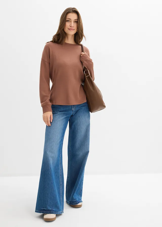Getailleerde scuba sweater, Kleur: kastanjebruin