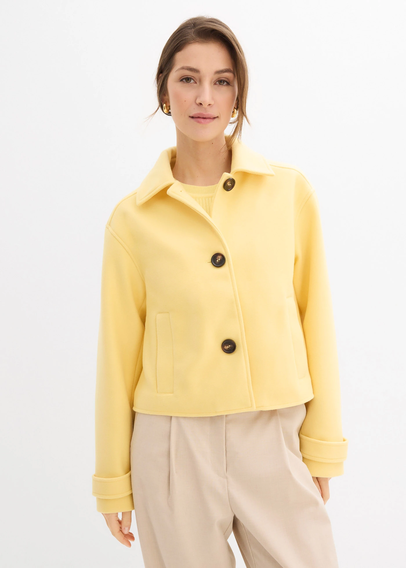 Korte jas in wollen look • lichtgeel • bonprix online shop
