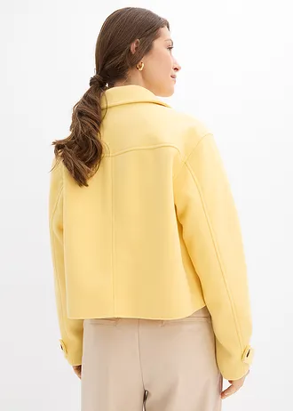 Korte jas in wollen look, Kleur: lichtgeel