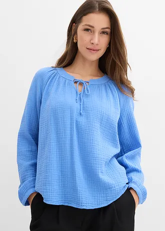 Blouse T-shirt en gaze de coton • bleu moyen • Boutique bonprix