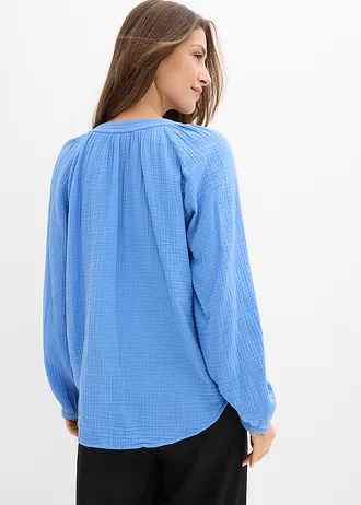 Blouse van zacht mousseline, Kleur: middenblauw